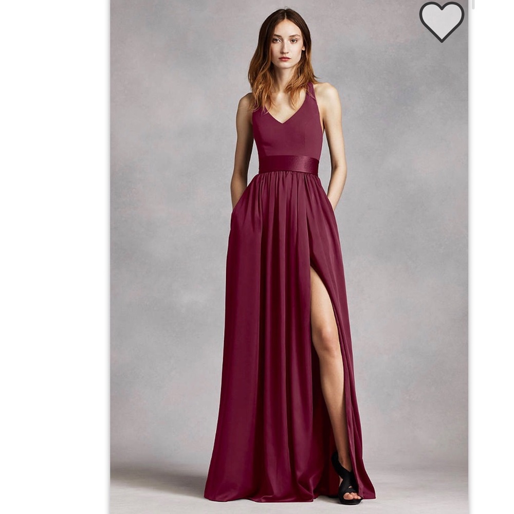 Davids Bridal Vera Wang V Neck Halter Wine Sz 6